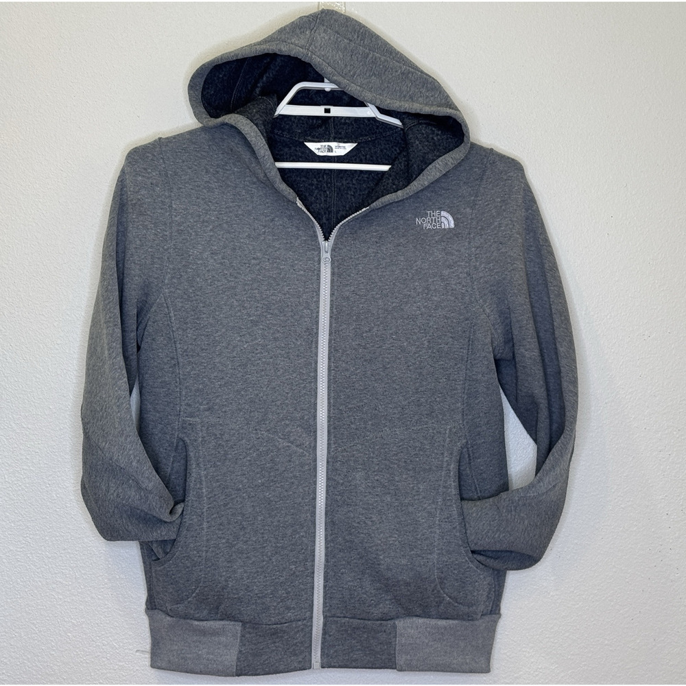 The North Face Full Zip Hoodie Sweatshirt Womens Sz Large Gray Pockets Logo
